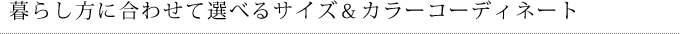 暮らし方に合わせて選べるサイズ＆カラーコーディネート