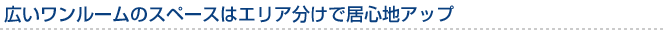 広いワンルームのスペースはエリア分けで居心地アップ 