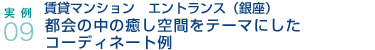 実例09.賃貸マンション　エントランス（銀座）都会の中の癒し空間をテーマにしたコーディネート例