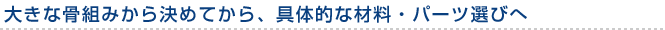 ：大きな骨組みから決めてから、具体的な材料・パーツ選びへ